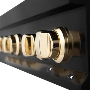 ZLINE Autograph Edition 36 in. Legacy Gas Rangetop with 6 Burners and Porcelain Cooktop in Black Stainless Steel with Polished Gold Accents (RTBZ-36-G)
