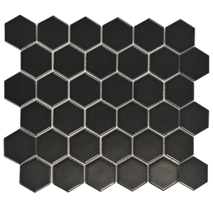 Roca Tile Usa Inc United States Ceramic Tile Cc Mosaics Ii 2 Inch Matte Black Hexagon Porcelain Mosaics. Ufcc103-12Mt 1 Sheet = .99 Sq. Ft.