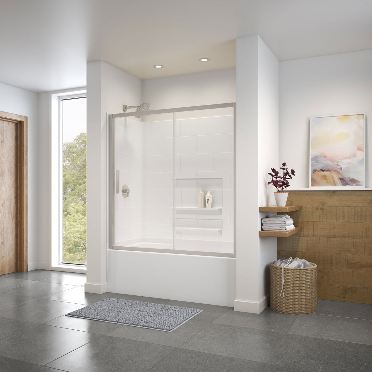 MAAX 135246-900-305-000 Connect 57-58 ½ x 57 in. 6mm Sliding Tub Door for Alcove Installation with Clear glass in Brushed Nickel