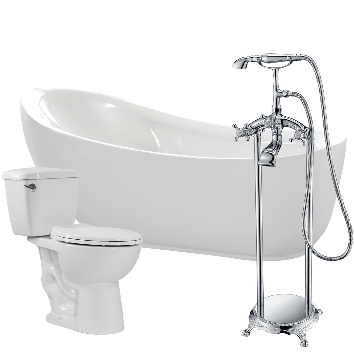 ANZZI FTAZ090-52C-63 Talyah 71 in. Acrylic Soaking Bathtub with Tugela Faucet and Cavalier 1.28 GPF Toilet