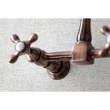 Kingston Brass KS124AXAC Heritage Wall Mount Bridge Kitchen Faucet, Antique Copper