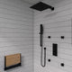 Black Matte 17" Wide Foldable Teak Shower Seat with Backrest