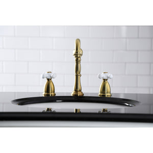 Kingston Brass KB1977PX Heritage Widespread Bathroom Faucet with Brass Pop-Up, Brushed Brass