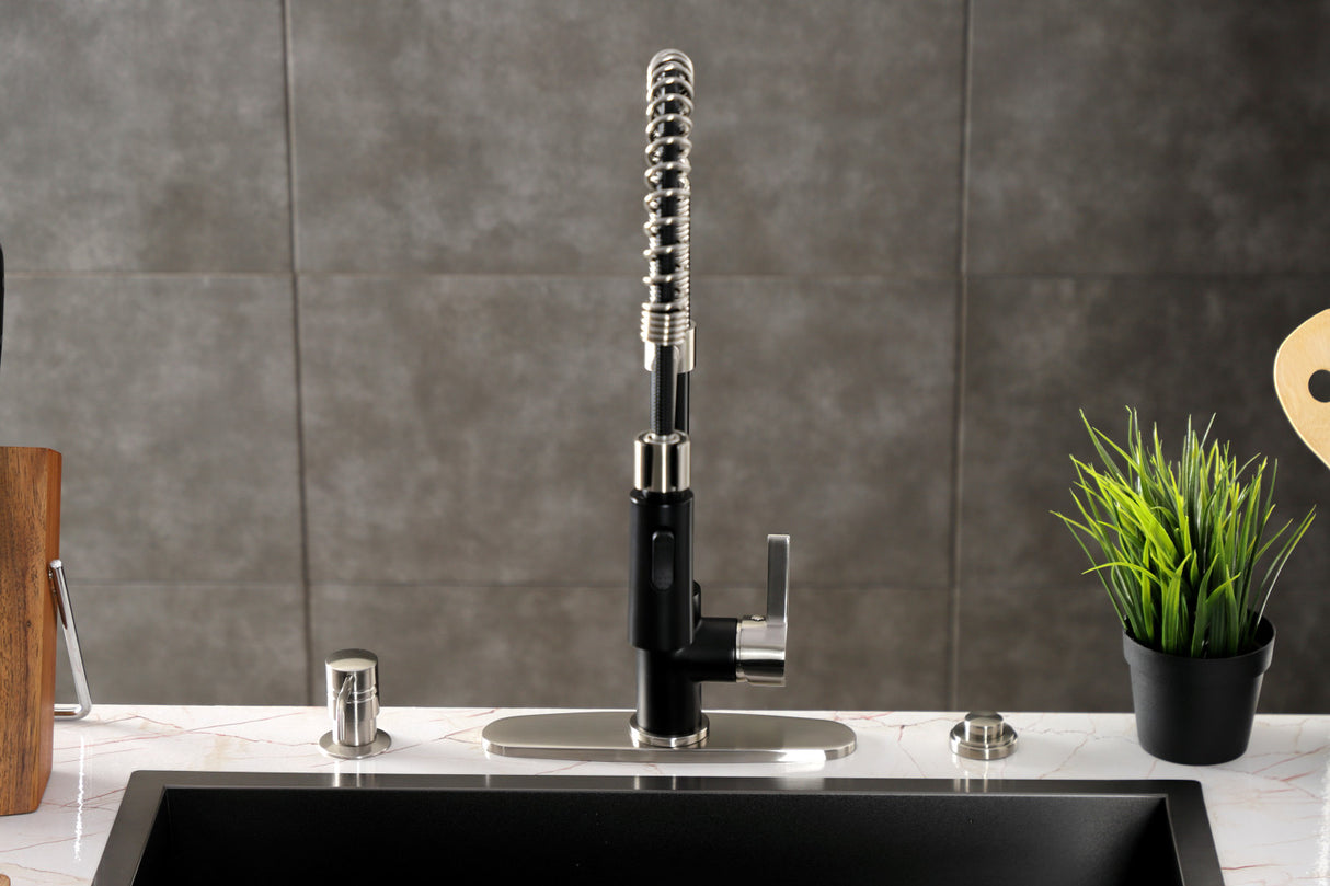 Gourmetier LS8779CTL Continental Single-Handle Pre-Rinse Kitchen Faucet, Matte Black/Brushed Nickel