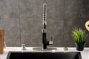 Gourmetier LS8779CTL Continental Single-Handle Pre-Rinse Kitchen Faucet, Matte Black/Brushed Nickel
