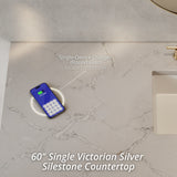 Breckenridge 60" Single Vanity, Whitewashed Oak, w/ 3 CM Victorian Silver Silestone Top w/ FreePower Wireless Charger