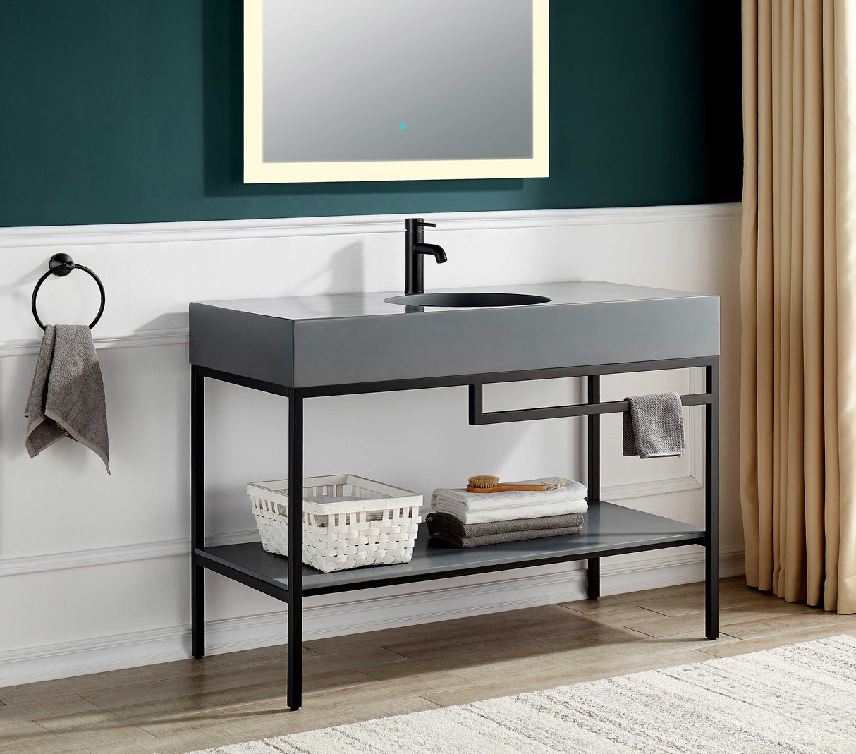 ANZZI CS-FGC002-MB Siena 48 in. Console Sink in Matte Black with Matte Grey Counter Top