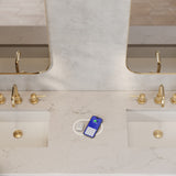 Bristol 72" Double Vanity, Whitewashed Walnut w/ 3 CM Victorian Silver Silestone Top w/FreePower Wireless Charger