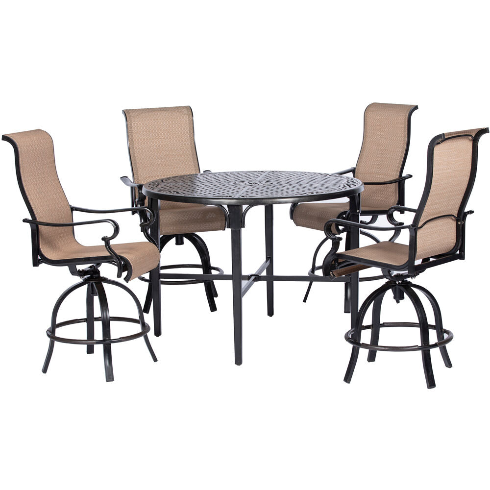 Hanover BRIGDN5PCBR Brigantine5pc: 4 Swivel Bar Chairs and 50" Round Bar Table