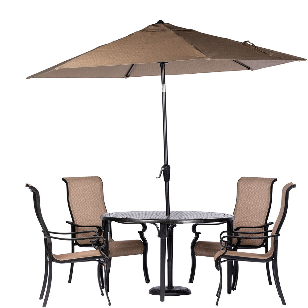 Hanover BRIGDN5PCRD-SU Brigantine5pc: 4 Sling Dining Chairs, 50" Round Cast Tbl, Umb & Base