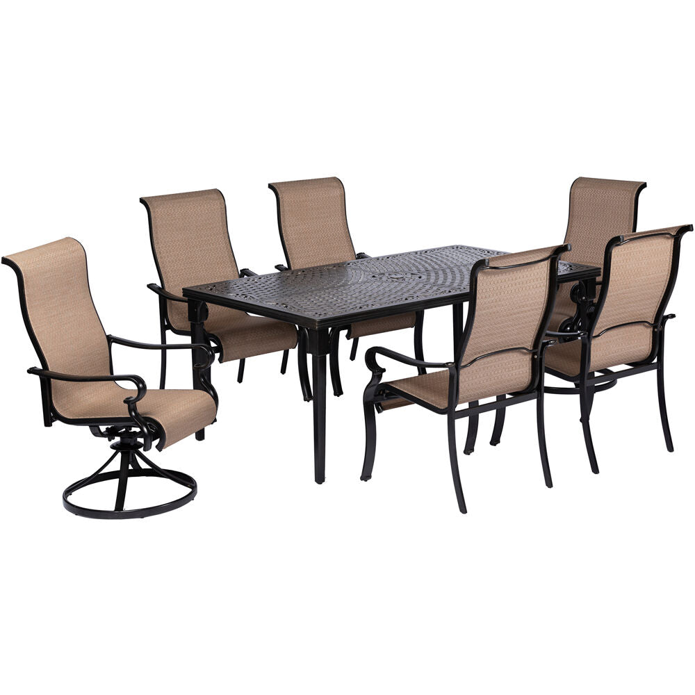 Hanover BRIGDN7PCSW-2 Brigantine7pc: 4 Sling Chairs, 2 Sling Swivel Rockers, 40x70" Cast Table