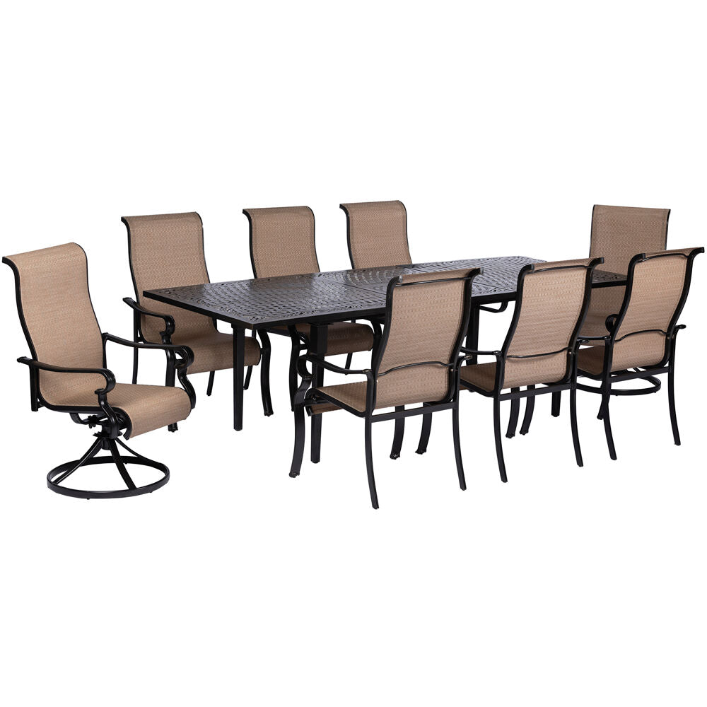 Hanover BRIGDN9PCSW2-EX Brigantine9pc: 6 Sling Dining Chrs, 2 Sling Swv Rockers, Exp Cast Table