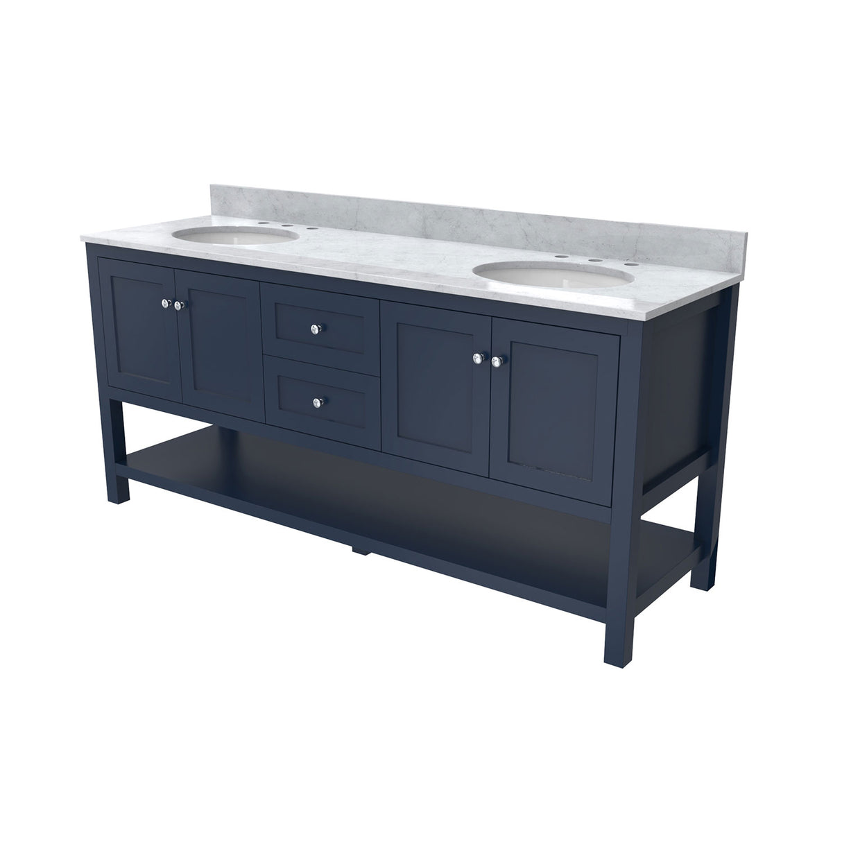 Continuum 72 Inch Modern Console Vanity with Oval Undermount Sinks - Navy