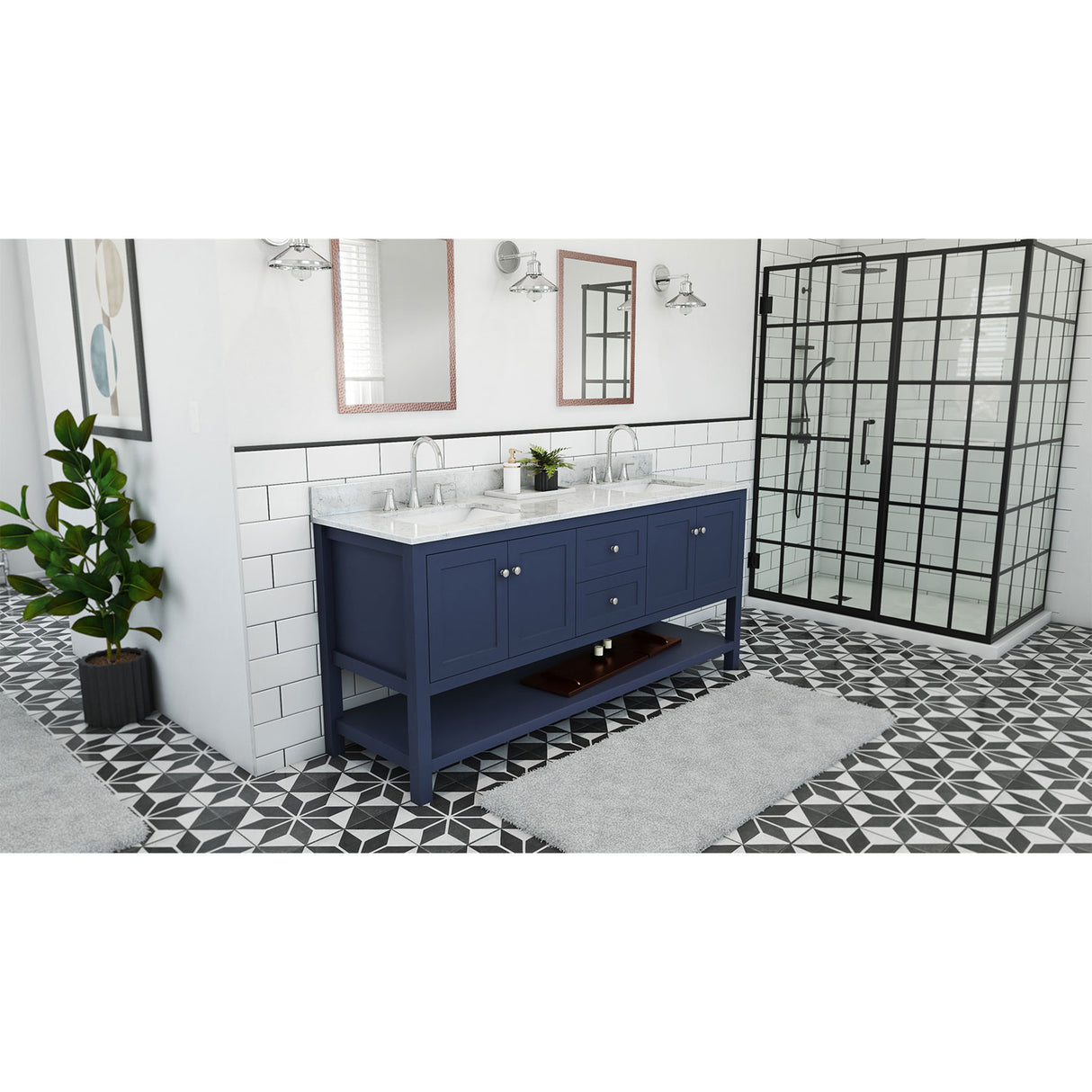 Continuum 72 Inch Modern Console Vanity with Rectangular Undermount Sinks - Navy