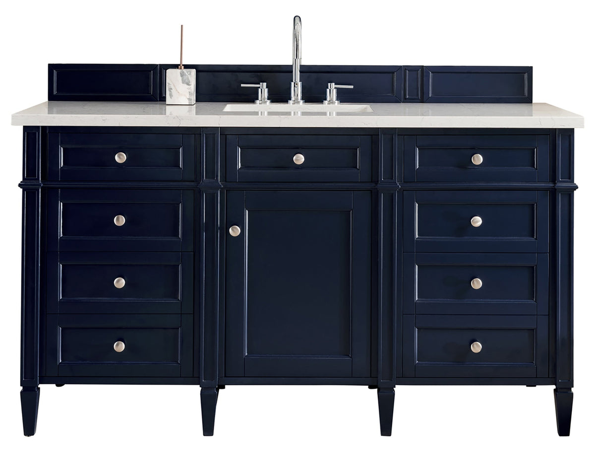 Brittany 60" Single Bathroom Vanity in Victory Blue Single Bathroom Vanity James Martin Vanities Carrara White Marble 