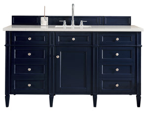 Brittany 60" Single Bathroom Vanity in Victory Blue Single Bathroom Vanity James Martin Vanities Carrara White Marble 
