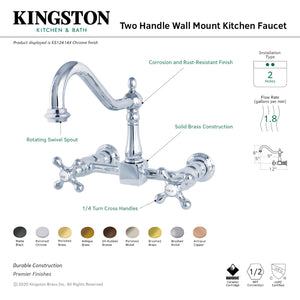 Kingston Brass KS124AXAC Heritage Wall Mount Bridge Kitchen Faucet, Antique Copper
