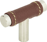 Atlas Homewares Zanzibar Brown Leather Knob 1 7/8 Inch Polished Chrome