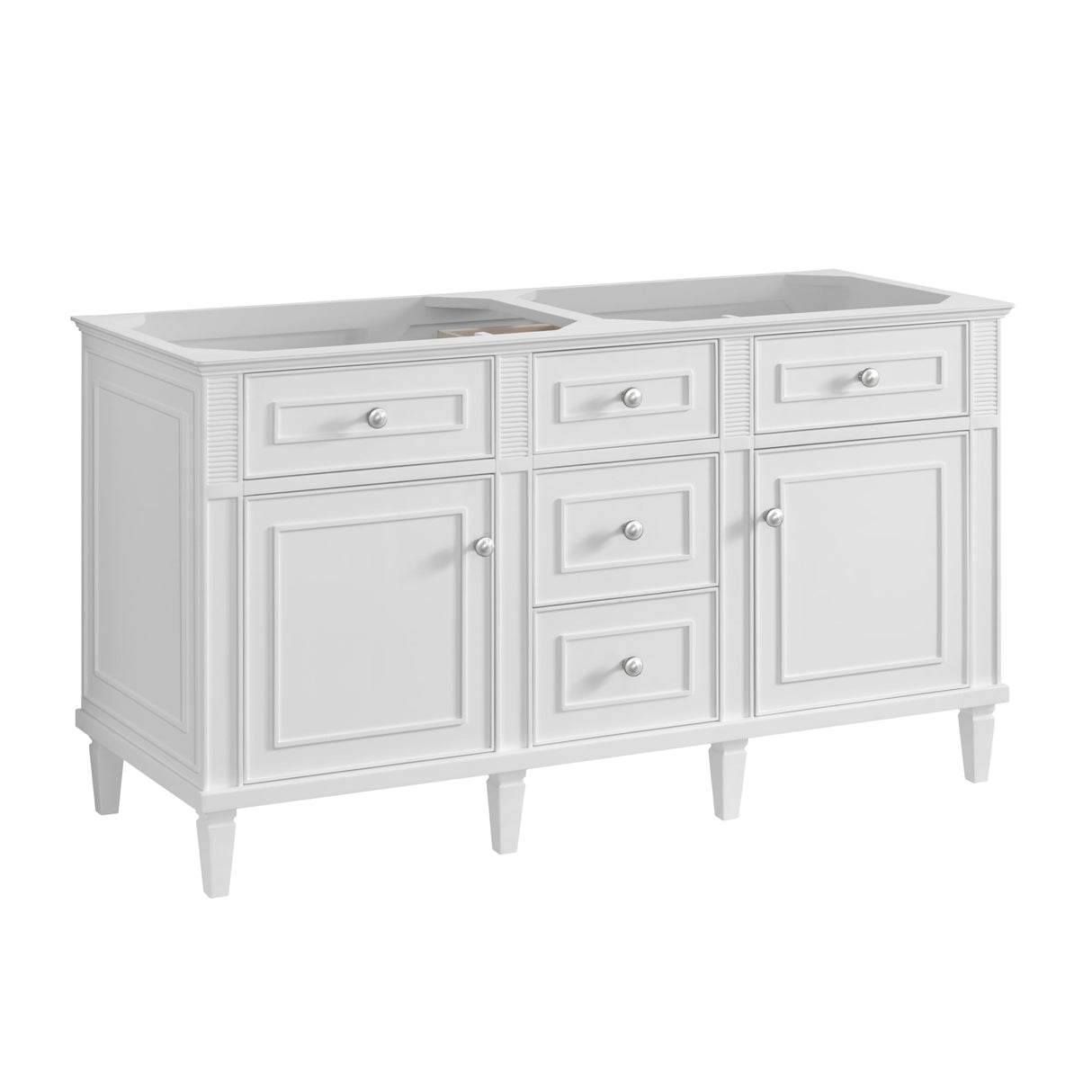 Lorelai 60" Double Vanity, Bright White, w/ 3 CM Siberian Silestone Top w/FreePower Wireless Charger