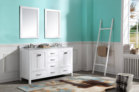 ANZZI VT-MRCT0060-WH Chateau 60 in. W x 22 in. D Bathroom Vanity Set in White with Carrara Marble Top with White Sink