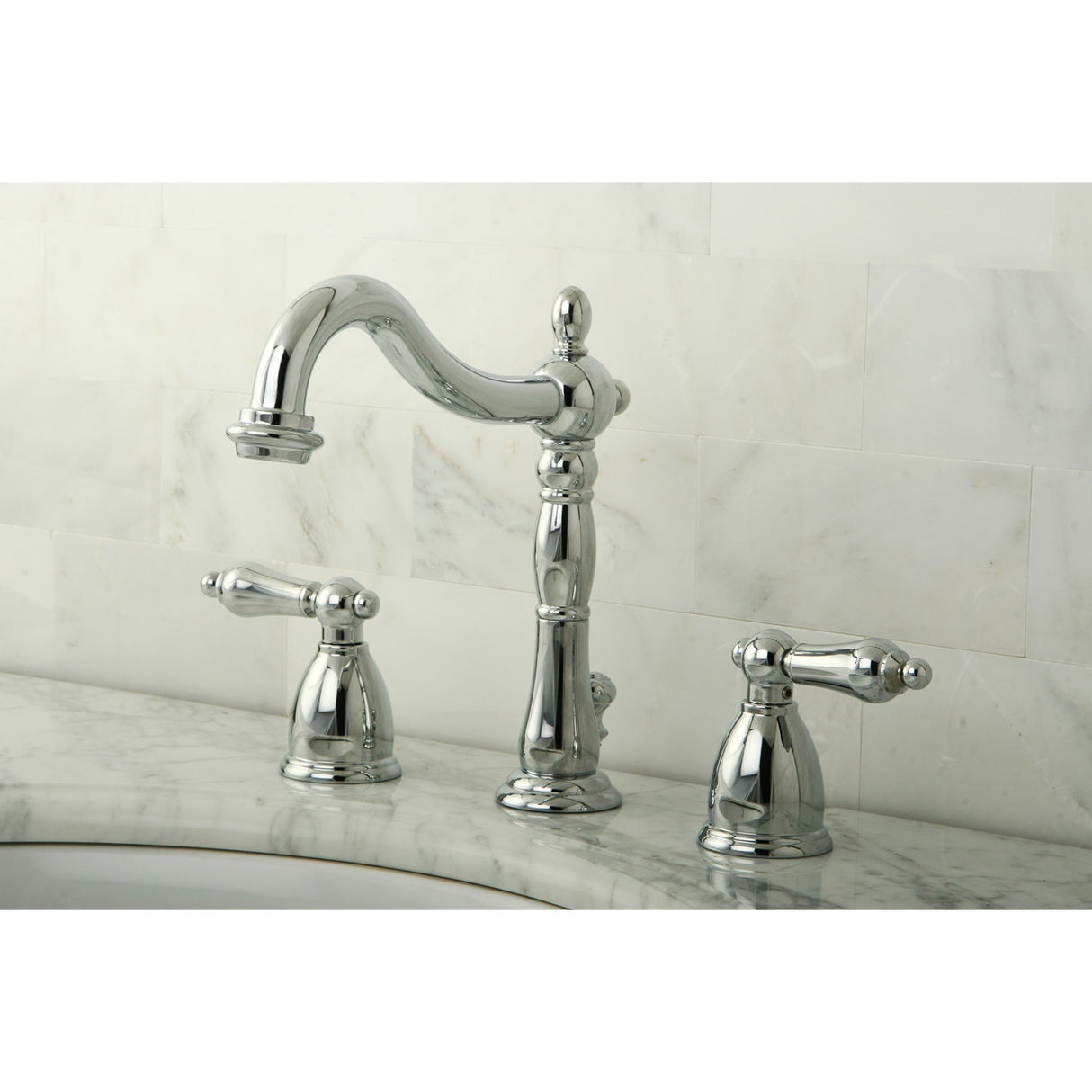 Kingston Brass KB1971AL Heritage Widespread Bathroom Faucet with Plastic Pop-Up, Polished Chrome