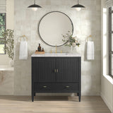Myrrin 36" Vanity, Carbon Oak w/ 3 CM Eternal Jasmine Pearl Silestone Top