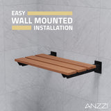 ANZZI AC-AZ202MB Bohemian 18.7 in. Teak Wall Mounted Folding Shower Seat in Matte Black