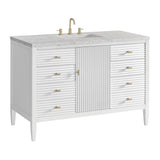 Myrrin 48" Single Vanity, Bright White w/ 3 CM Eternal Jasmine Pearl Silestone Top