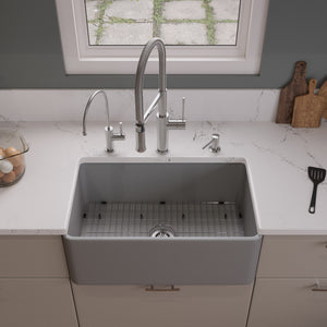 Gray Matte Smooth Apron 30" x 18" Single Bowl Fireclay Farm Sink
