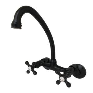 Kingston Brass KS214MB Kingston Two Handle Wall Mount Kitchen Faucet, Matte Black