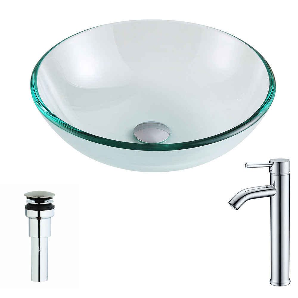 ANZZI LSAZ087-041 Etude Series Deco-Glass Vessel Sink in Lustrous Clear with Fann Faucet in Chrome