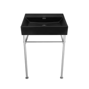 Claire 24" Rectangle Matte Black Zero Hole Console Sink with Polished Chrome Legs