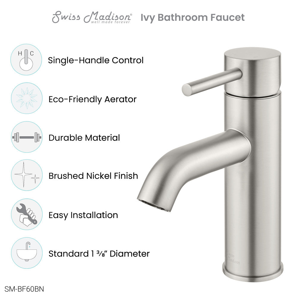 Ivy Single Hole, Single-Handle, Bathroom Faucet in Brushed Nickel