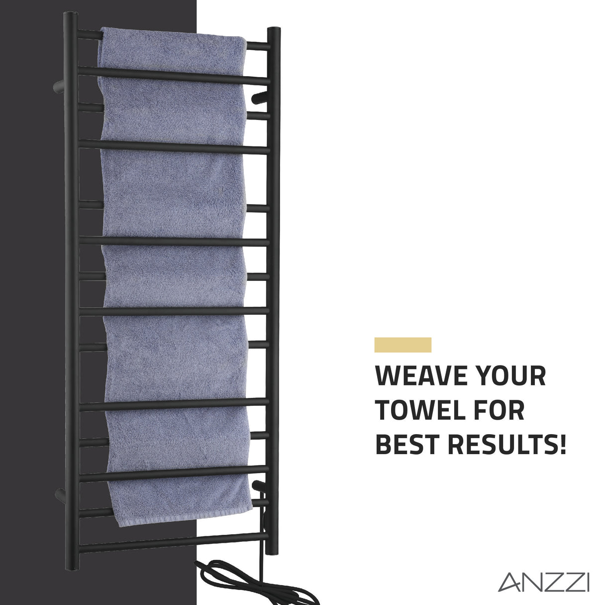 ANZZI TW-WM105MB Elgon 14-Bar Carbon Steel Wall Mounted Electric Towel Warmer Rack in Matte Black