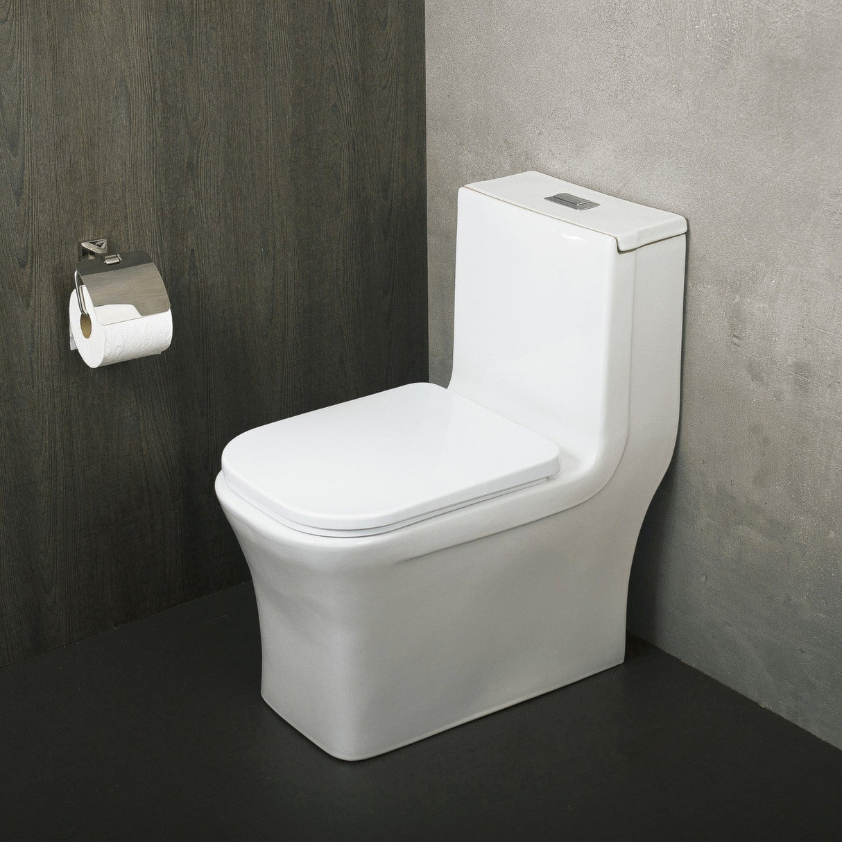 DAX One Piece Square Toilet with Soft Closing Seat and Dual Flush High-Efficiency, Porcelain, White Finish, Height 28-3/4 Inches (BSN-835) BSN-835