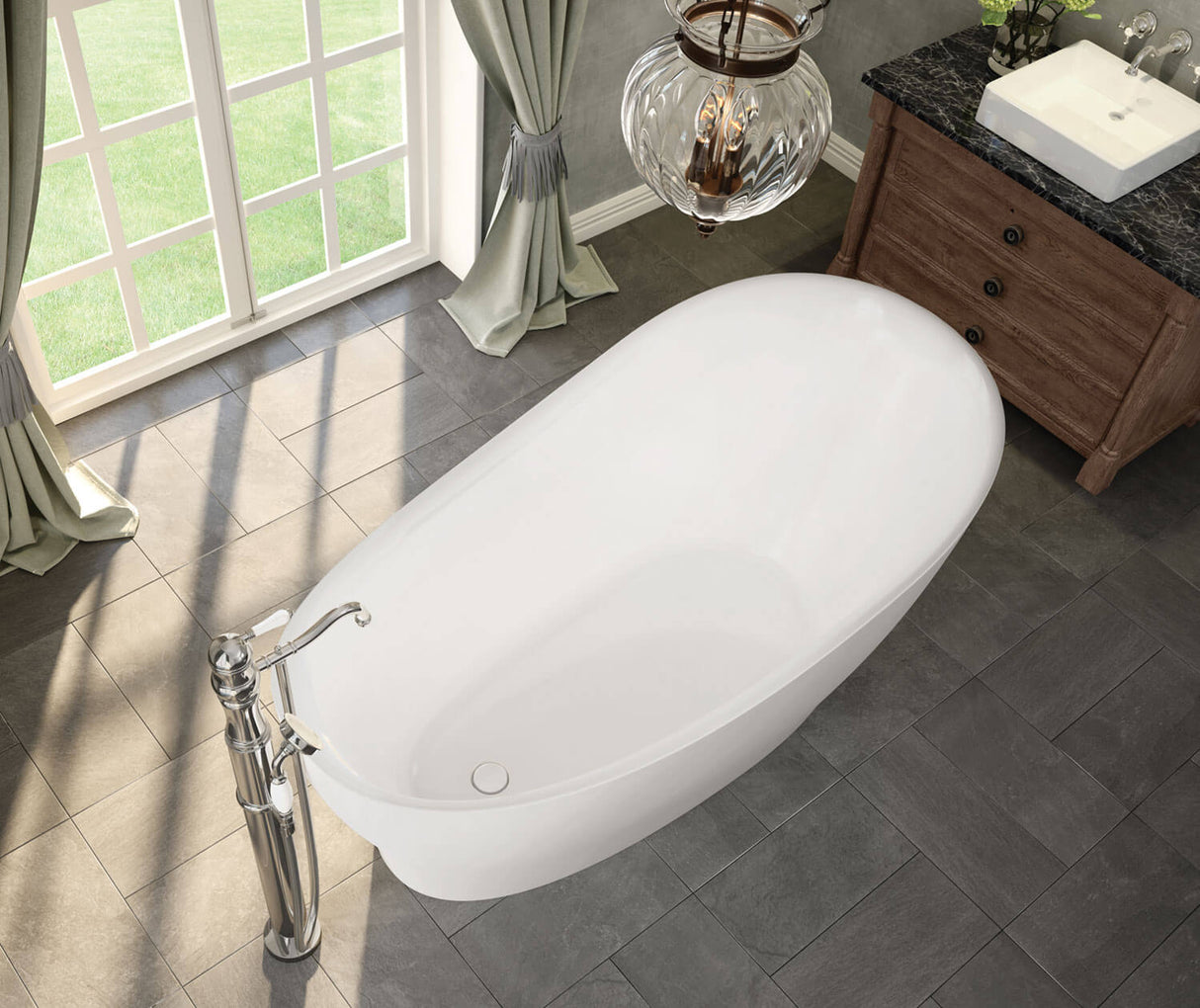 MAAX 106387-000-001-000 Joan 61 x 32 Acrylic Freestanding End Drain Bathtub in White with White Skirt