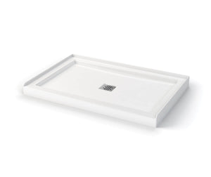 MAAX 106354-000-001-000 Zone Square Base 48 x 32 Acrylic Alcove or Corner Shower Base with Center Drain in White