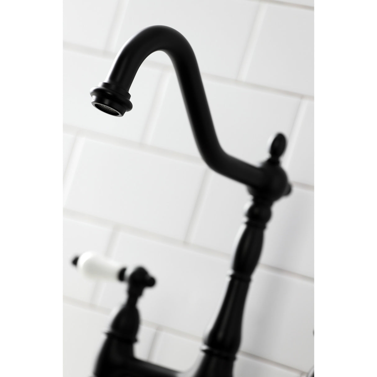 Kingston Brass KS1270PLBS Heritage Bridge Kitchen Faucet with Brass Sprayer, Matte Black