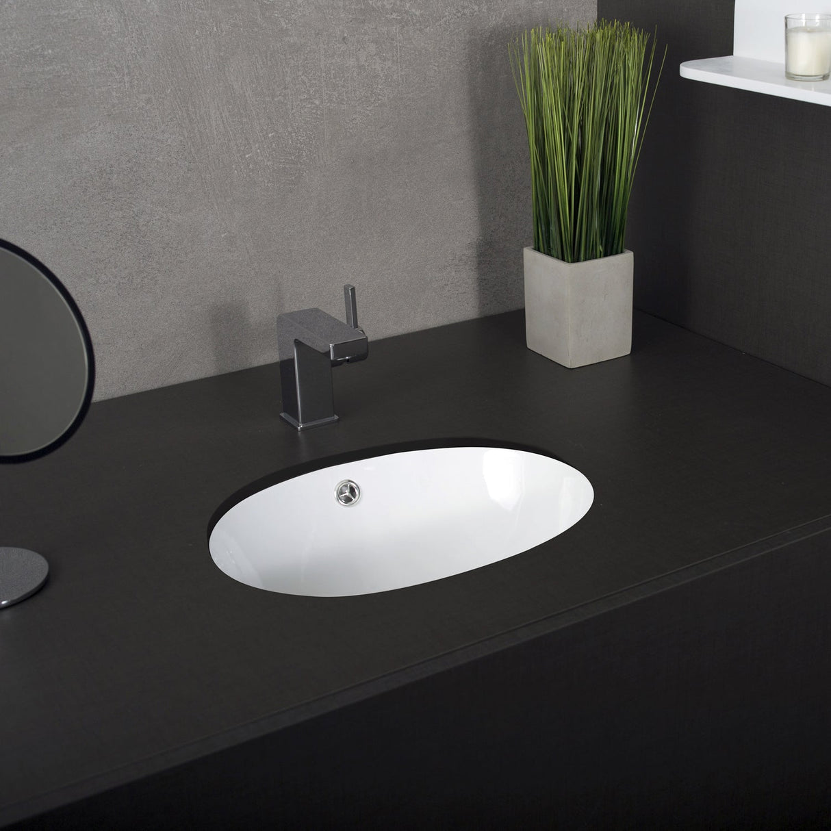 DAX Ceramic Single Bowl Oval Undermount Bathroom Basin, White BSN-205B-W