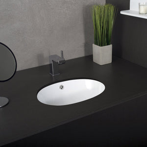 DAX Ceramic Single Bowl Oval Undermount Bathroom Basin, White BSN-205B-W