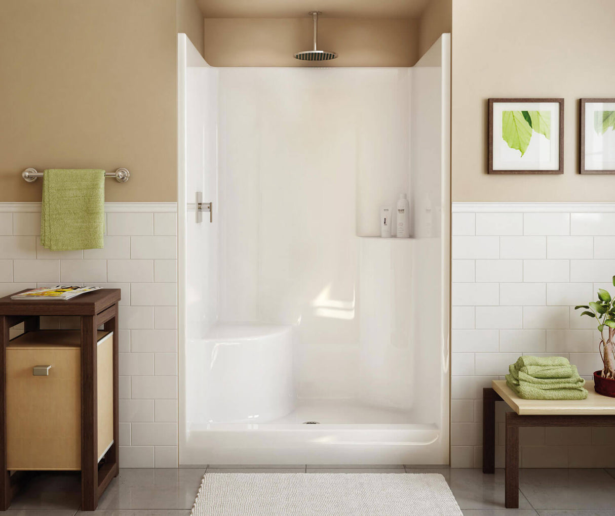 MAAX 102677-000-002-002 Evergreen 48 x 37 AcrylX Alcove Center Drain One-Piece Shower in White