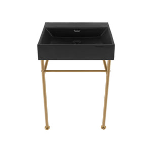 Claire 24" Rectangle Matte Black Zero Hole Console Sink with Brushed Gold Legs