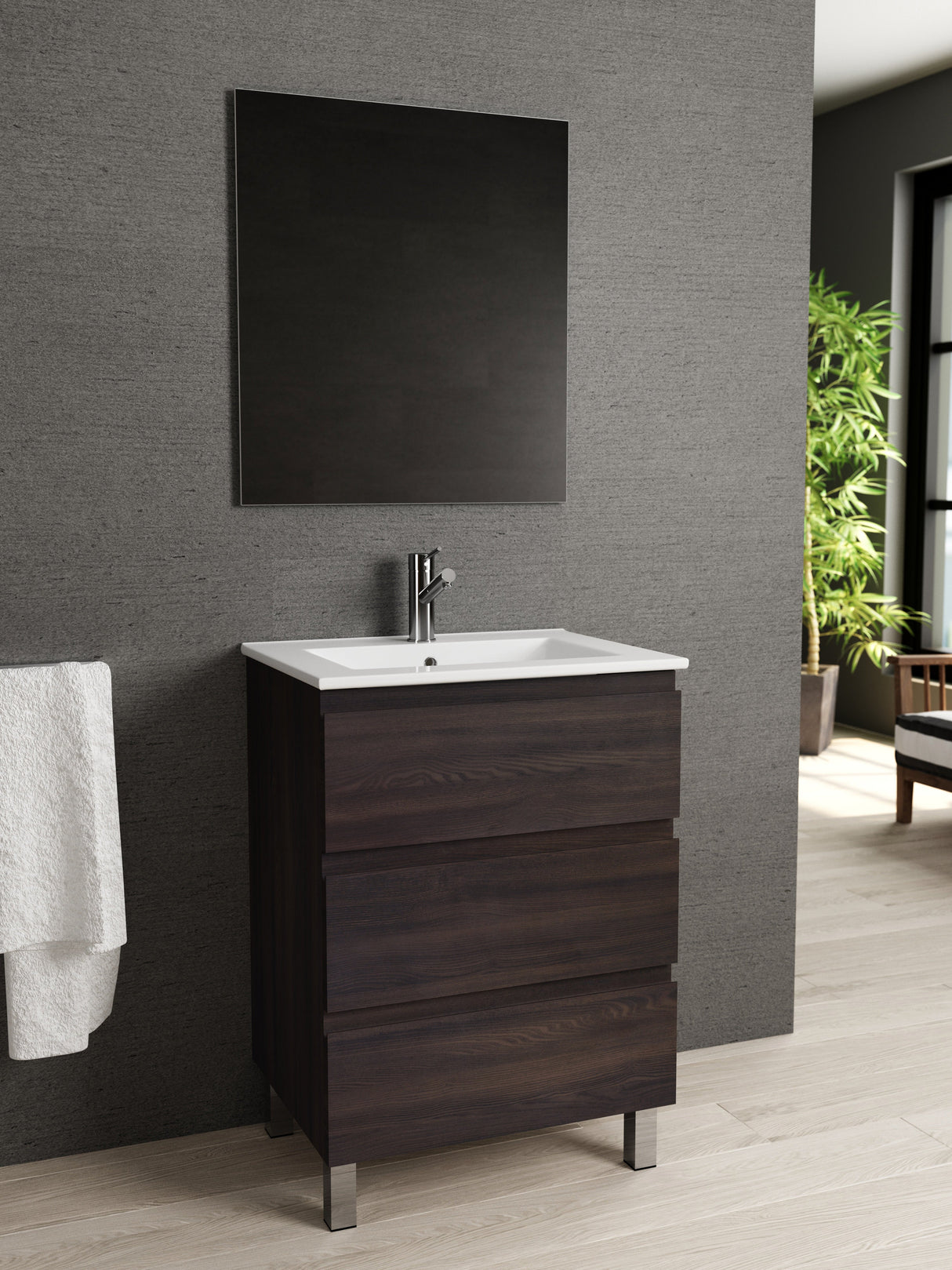 DAX Costa Engineered Wood and Vanity Cabinet with Porcelain Onix Basin, 24", Wenge DAX-COS012413-ONX