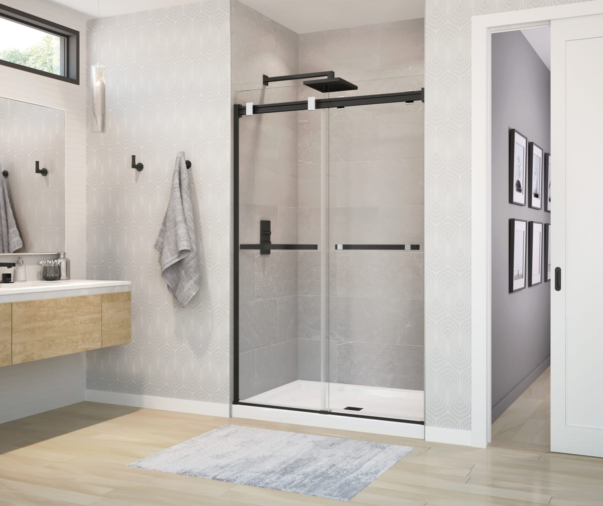 MAAX 136271-900-360-000 Duel 44-47 x 70 ½-74 in. 8 mm Bypass Shower Door for Alcove Installation with Clear glass in Matte Black & Chrome