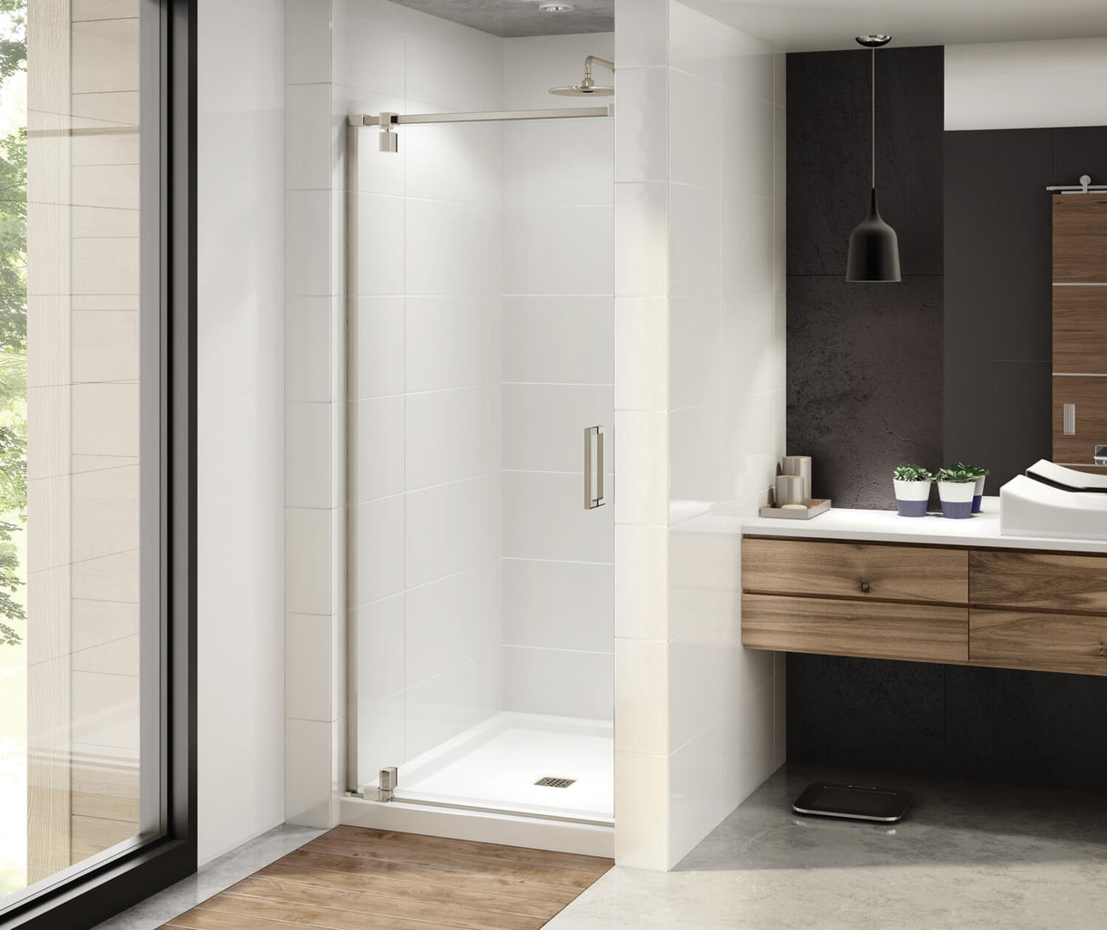 MAAX 137835-900-305-000 ModulR 36 x 78 in. 8 mm Pivot Shower Door for Alcove Installation with Clear glass in Brushed Nickel