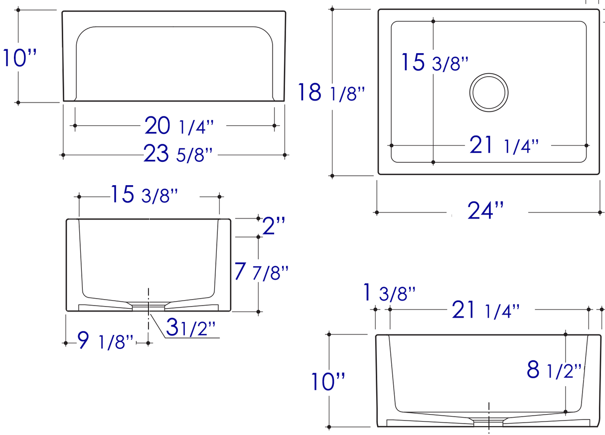 ALFI brand AB2418ARCH-W  24" White Arched Apron Thick Wall Fireclay Single Bowl Farm Sink