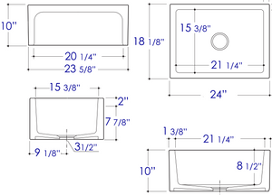 ALFI brand AB2418ARCH-W  24" White Arched Apron Thick Wall Fireclay Single Bowl Farm Sink