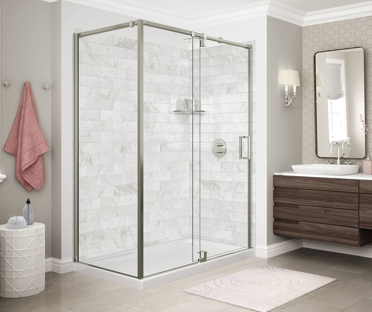 MAAX 137870-900-305-000 ModulR 60 x 32 x 78 in. 8mm Pivot Shower Door for Corner Installation with Clear glass in Brushed Nickel