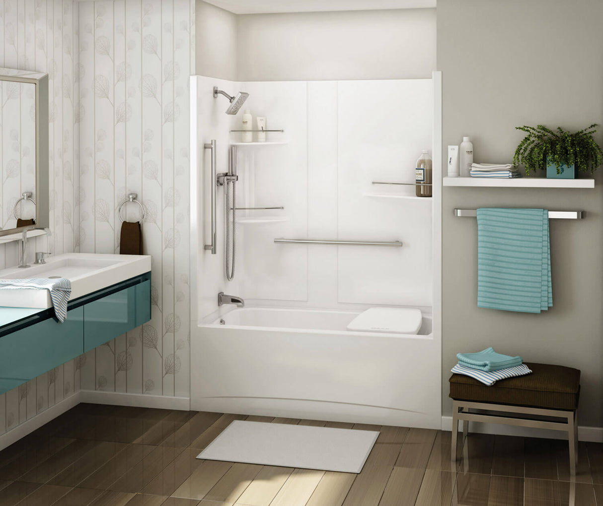 MAAX 107001-L-103-001 Allia TS-6032 Acrylic Alcove Left-Hand Drain One-Piece Aeroeffect Tub Shower in White