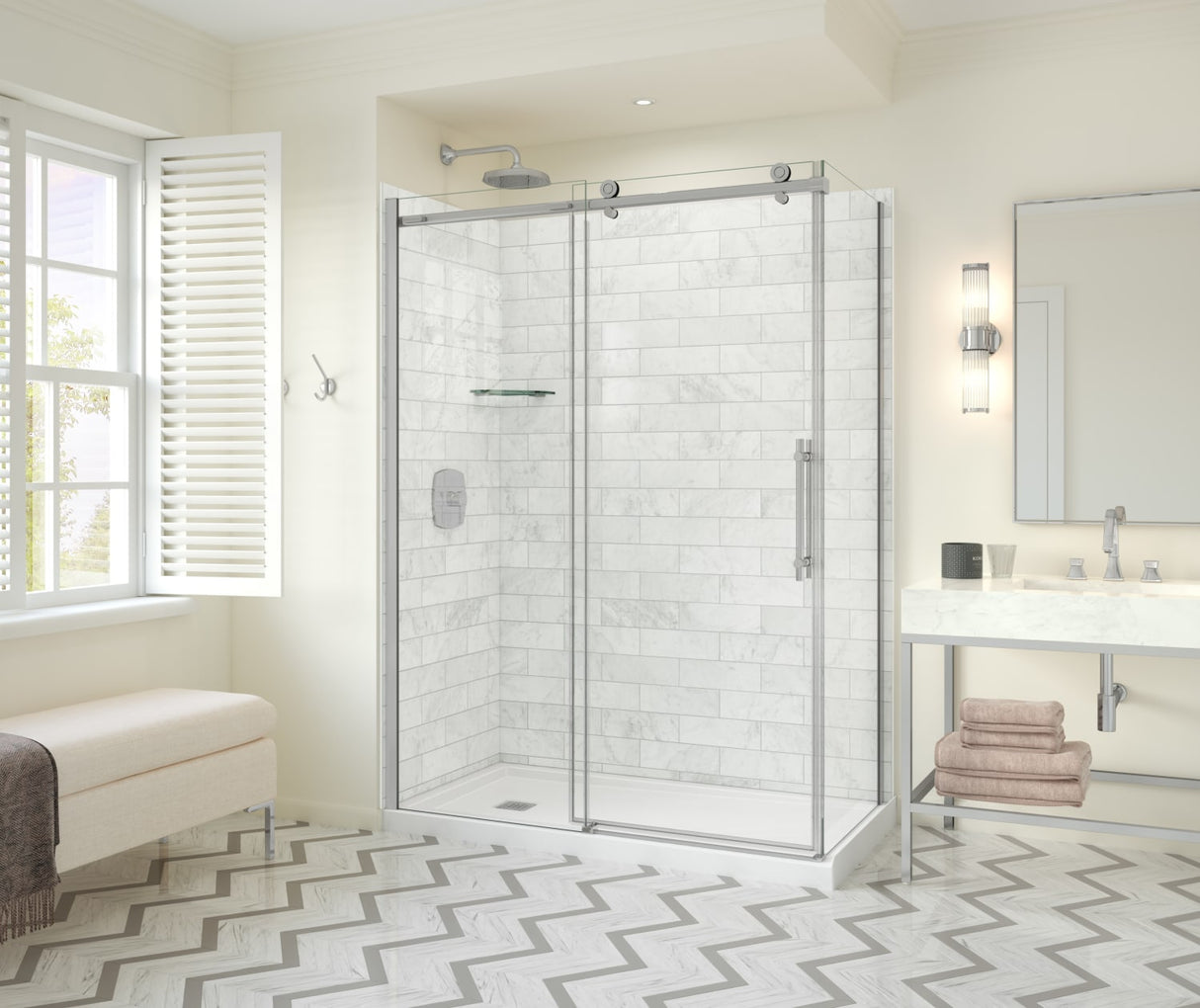 MAAX 107546-900-084-000 Odyssey SC 60" x 32" x 78" 8mm Sliding Shower Door for Corner Installation with Clear glass in Chrome